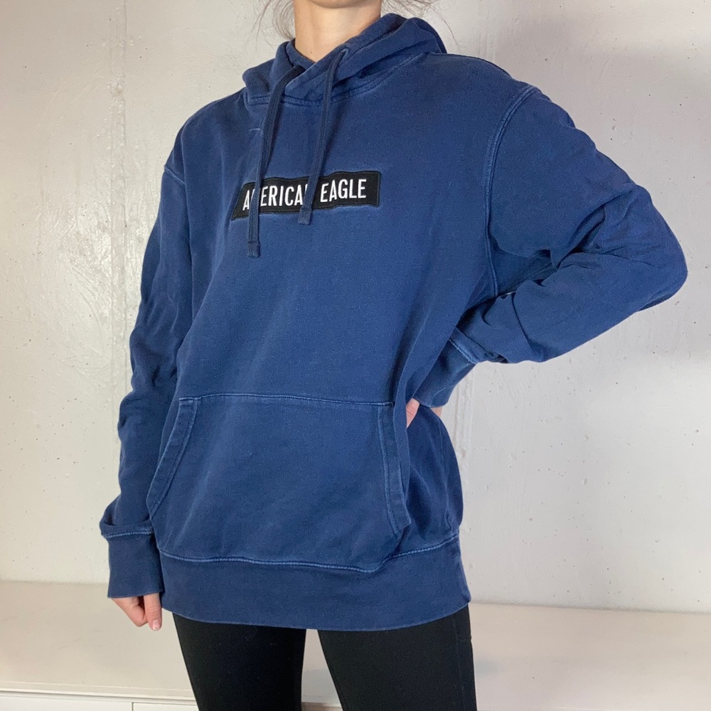 Deep Navy Blue American Eagle Logo Hooded Sweatshirt